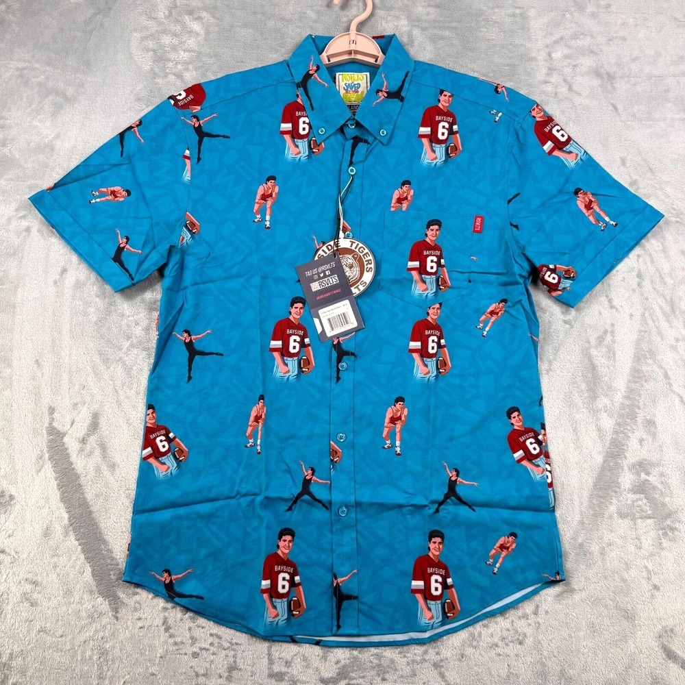 New RSVLTS Shirt Men's Large Blue Saved By the Bell Slater Triple Threat Tigers